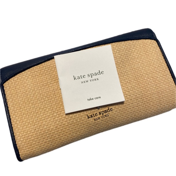 NEW* Kate Spade Robyn Straw HandBag Nightcap Flap Chain Wallet Clutch Navy Logo - Picture 11 of 15